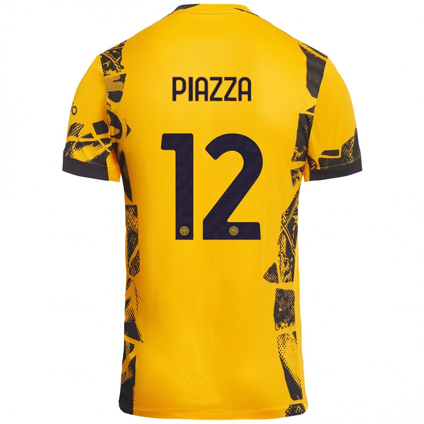 Hombre Camiseta Alessia Piazza #12 Dorado Negro Equipación Tercera 2024/25 La Camisa Perú