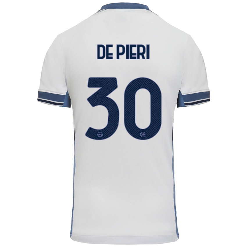 Mujer Camiseta Giacomo De Pieri #30 Blanco Gris 2ª Equipación 2024/25 La Camisa Perú