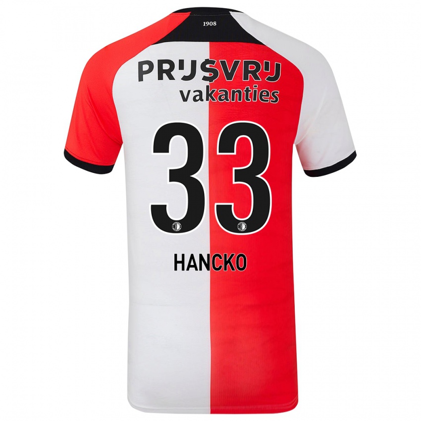 Niño Camiseta David Hancko #33 Rojo Blanco 1ª Equipación 2024/25 La Camisa Perú