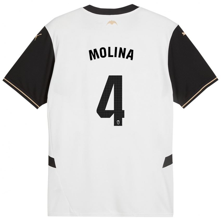 Niño Camiseta María Molina #4 Blanco Negro 1ª Equipación 2024/25 La Camisa Perú