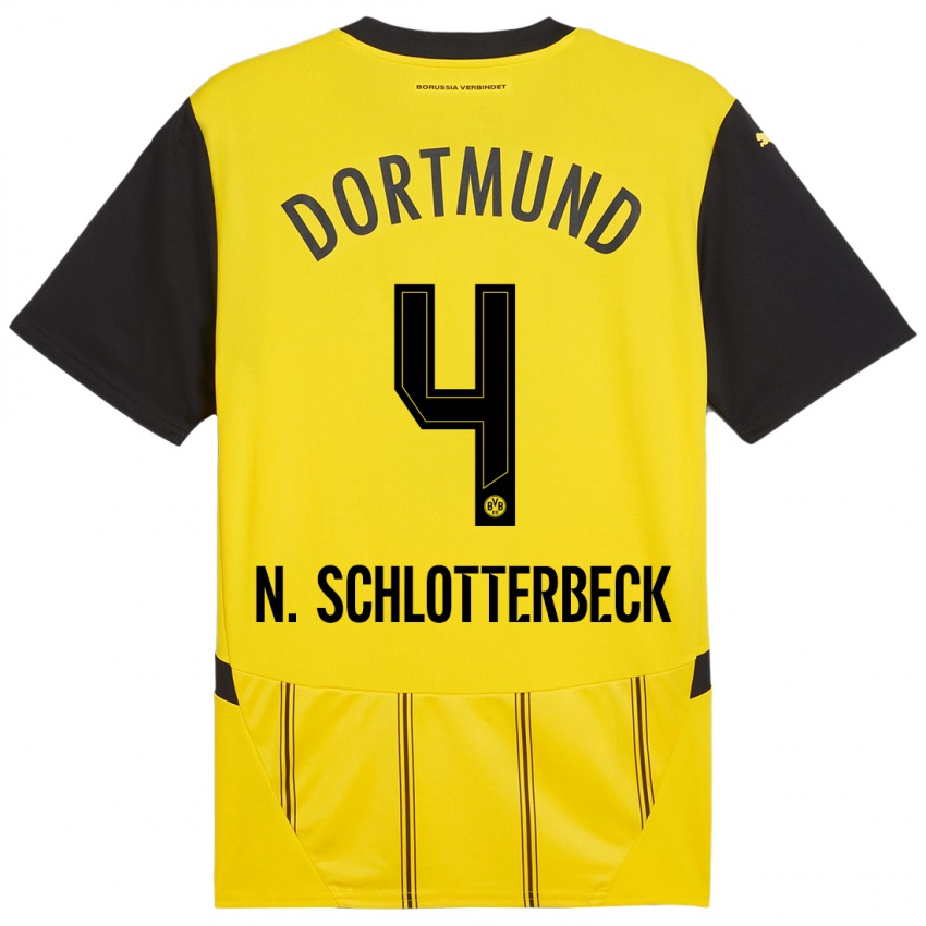 Niño Camiseta Nico Schlotterbeck #4 Amarillo Negro 1ª Equipación 2024/25 La Camisa Perú