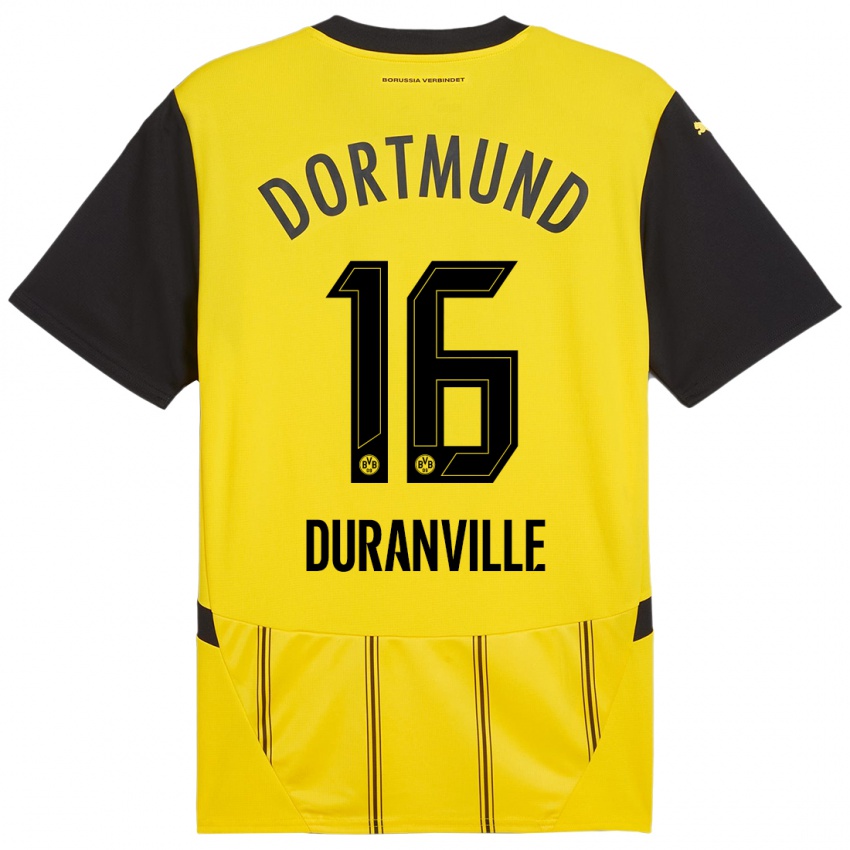 Niño Camiseta Julien Duranville #16 Amarillo Negro 1ª Equipación 2024/25 La Camisa Perú