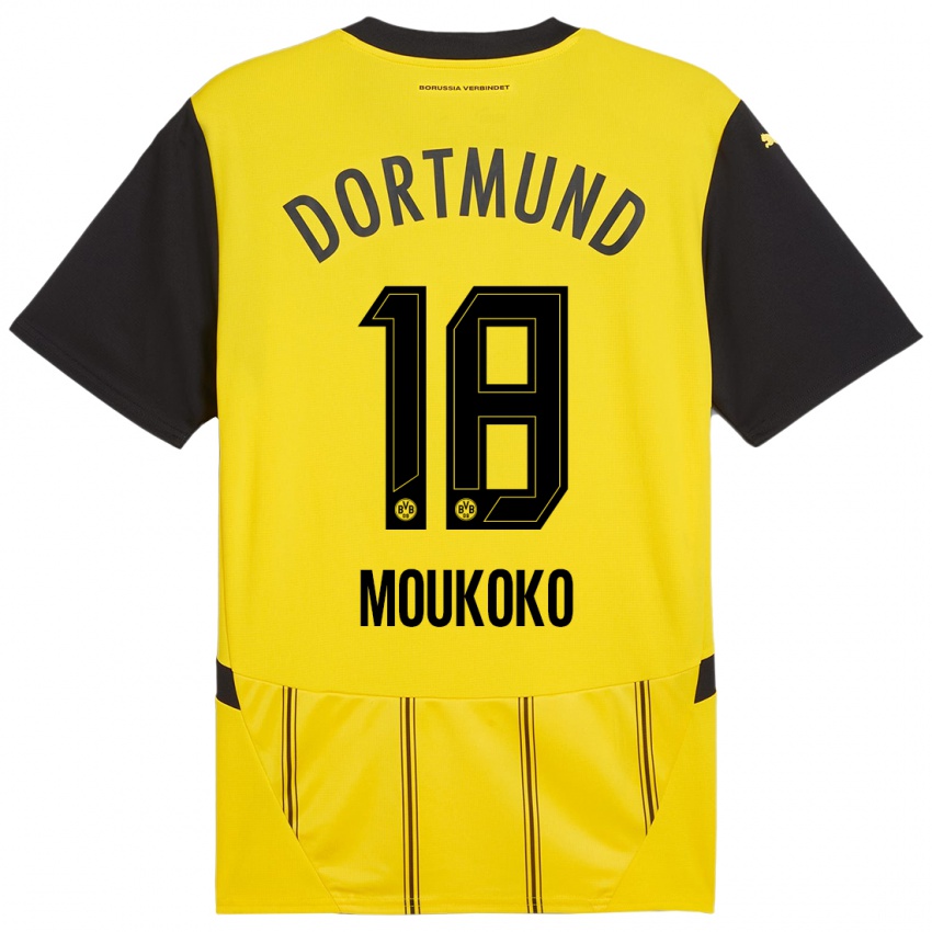 Niño Camiseta Youssoufa Moukoko #18 Amarillo Negro 1ª Equipación 2024/25 La Camisa Perú