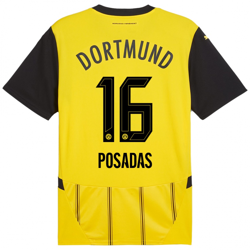 Niño Camiseta Leonardo Posadas #16 Amarillo Negro 1ª Equipación 2024/25 La Camisa Perú