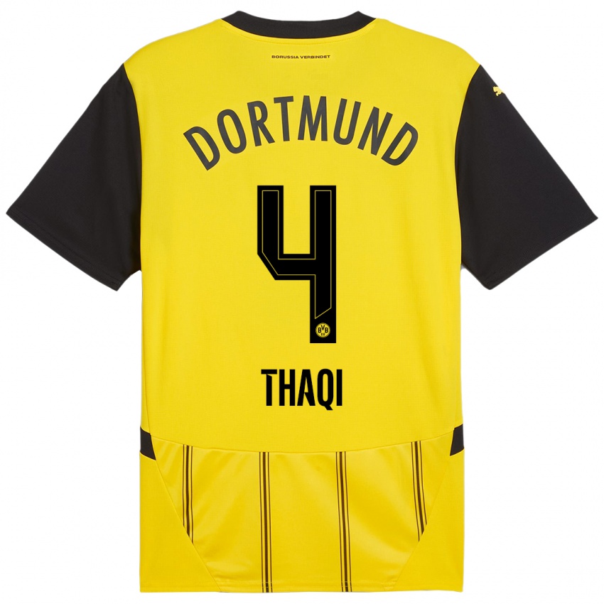 Niño Camiseta Albin Thaqi #4 Amarillo Negro 1ª Equipación 2024/25 La Camisa Perú