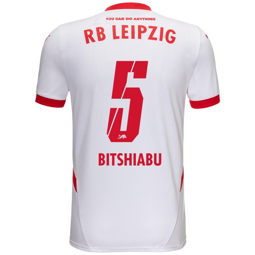 Niño Camiseta El Chadaille Bitshiabu #5 Blanco Rojo 1ª Equipación 2024/25 La Camisa Perú