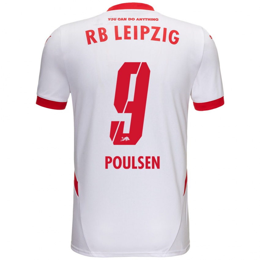 Niño Camiseta Yussuf Poulsen #9 Blanco Rojo 1ª Equipación 2024/25 La Camisa Perú