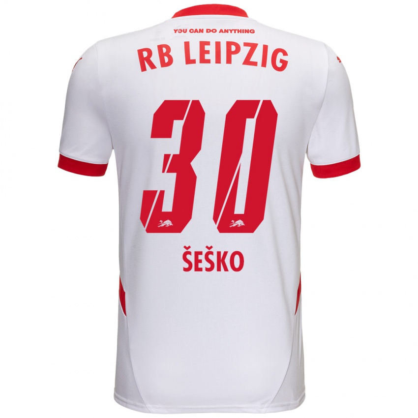 Niño Camiseta Benjamin Sesko #30 Blanco Rojo 1ª Equipación 2024/25 La Camisa Perú