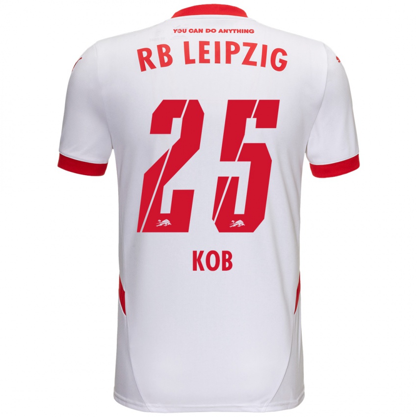 Niño Camiseta Leon Koß #25 Blanco Rojo 1ª Equipación 2024/25 La Camisa Perú