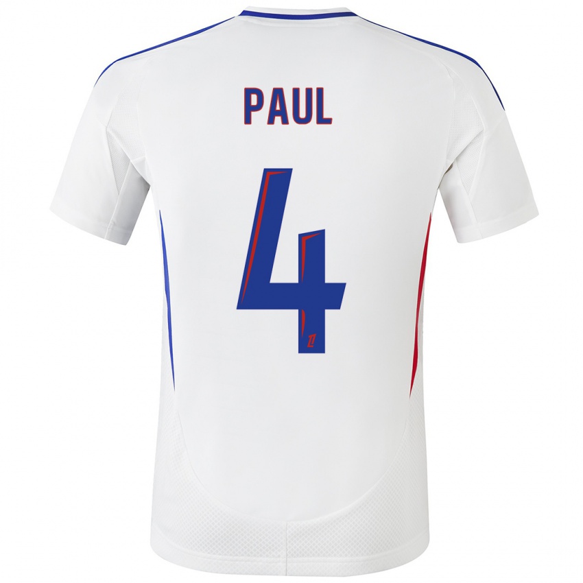 Niño Camiseta Paul Akouokou #4 Blanco Azul 1ª Equipación 2024/25 La Camisa Perú