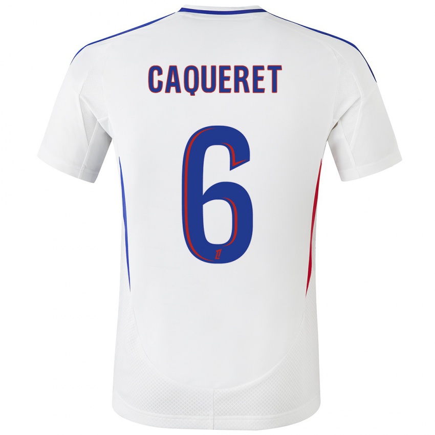 Niño Camiseta Maxence Caqueret #6 Blanco Azul 1ª Equipación 2024/25 La Camisa Perú