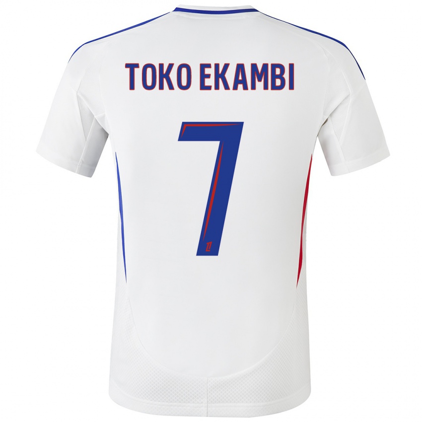 Niño Camiseta Karl Toko Ekambi #7 Blanco Azul 1ª Equipación 2024/25 La Camisa Perú