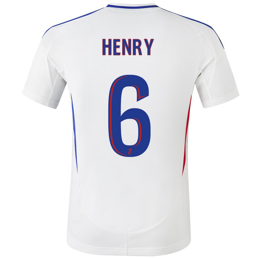 Niño Camiseta Amandine Henry #6 Blanco Azul 1ª Equipación 2024/25 La Camisa Perú