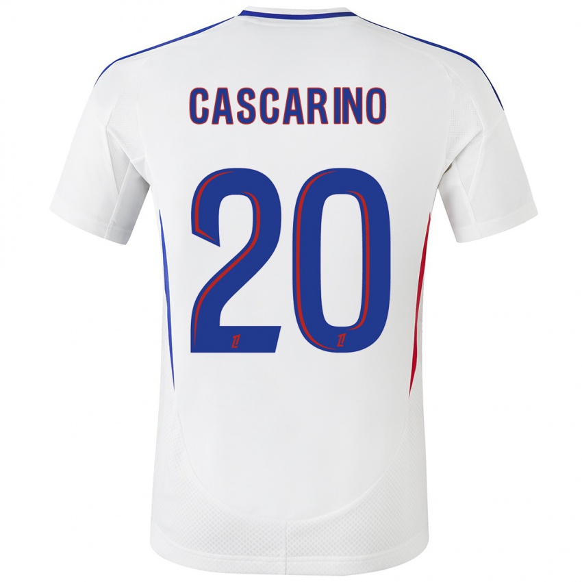 Niño Camiseta Delphine Cascarino #20 Blanco Azul 1ª Equipación 2024/25 La Camisa Perú