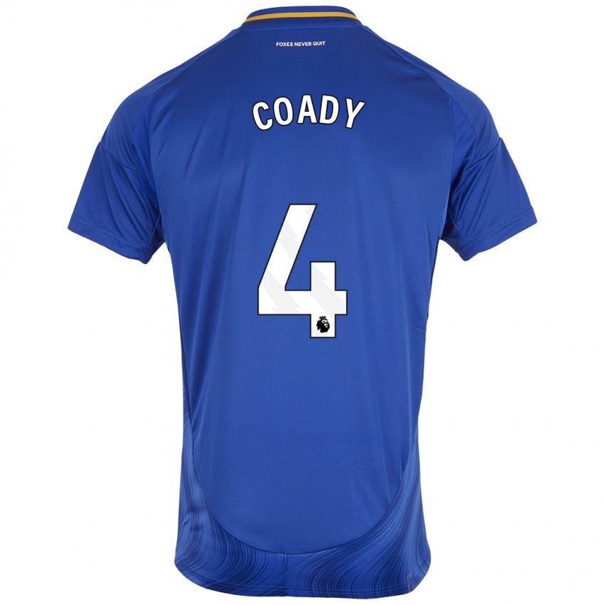 Niño Camiseta Conor Coady #4 Azul Blanco 1ª Equipación 2024/25 La Camisa Perú