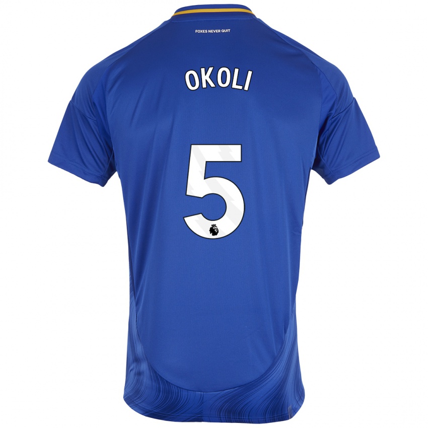 Niño Camiseta Caleb Okoli #5 Azul Blanco 1ª Equipación 2024/25 La Camisa Perú