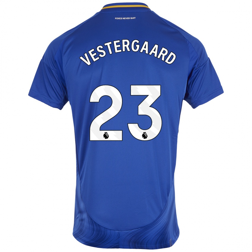 Niño Camiseta Jannik Vestergaard #23 Azul Blanco 1ª Equipación 2024/25 La Camisa Perú