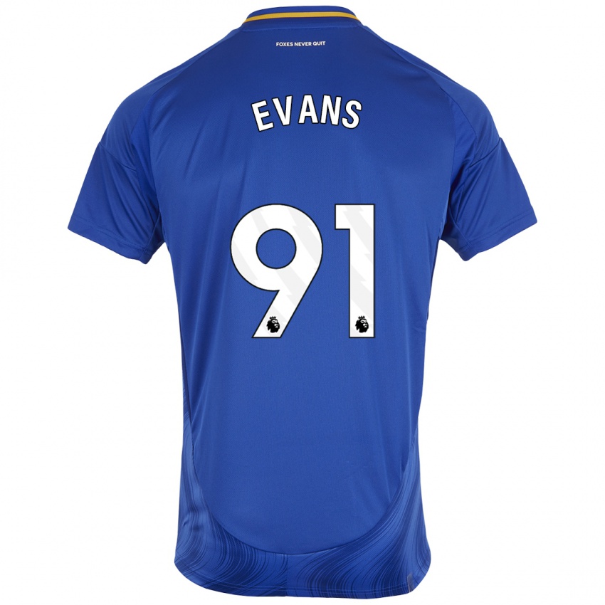 Niño Camiseta Jake Evans #91 Azul Blanco 1ª Equipación 2024/25 La Camisa Perú