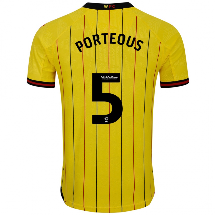 Niño Camiseta Ryan Porteous #5 Amarillo Negro 1ª Equipación 2024/25 La Camisa Perú