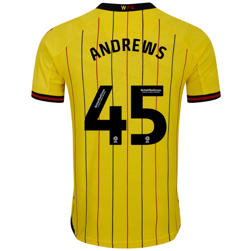 Niño Camiseta Ryan Andrews #45 Amarillo Negro 1ª Equipación 2024/25 La Camisa Perú