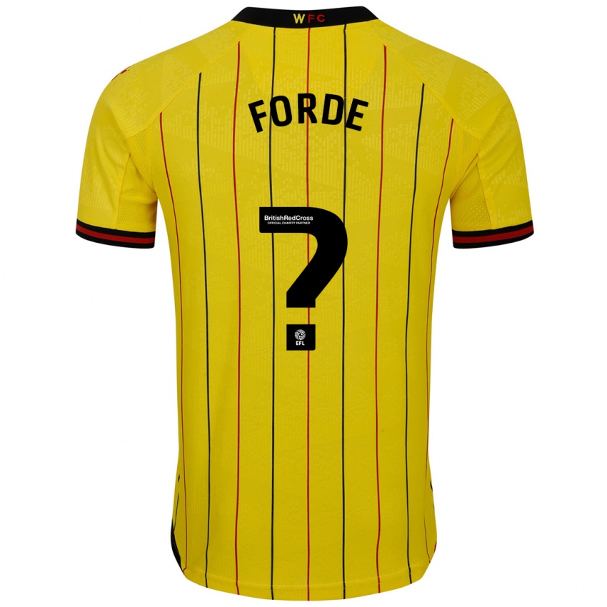 Niño Camiseta Shaqai Forde #0 Amarillo Negro 1ª Equipación 2024/25 La Camisa Perú