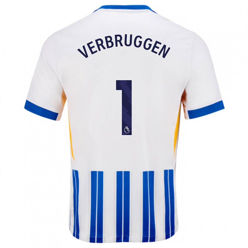 Niño Camiseta Bart Verbruggen #1 Blanco Azul Rayas 1ª Equipación 2024/25 La Camisa Perú