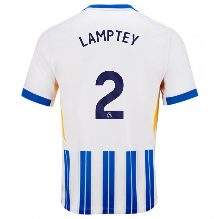 Niño Camiseta Tariq Lamptey #2 Blanco Azul Rayas 1ª Equipación 2024/25 La Camisa Perú