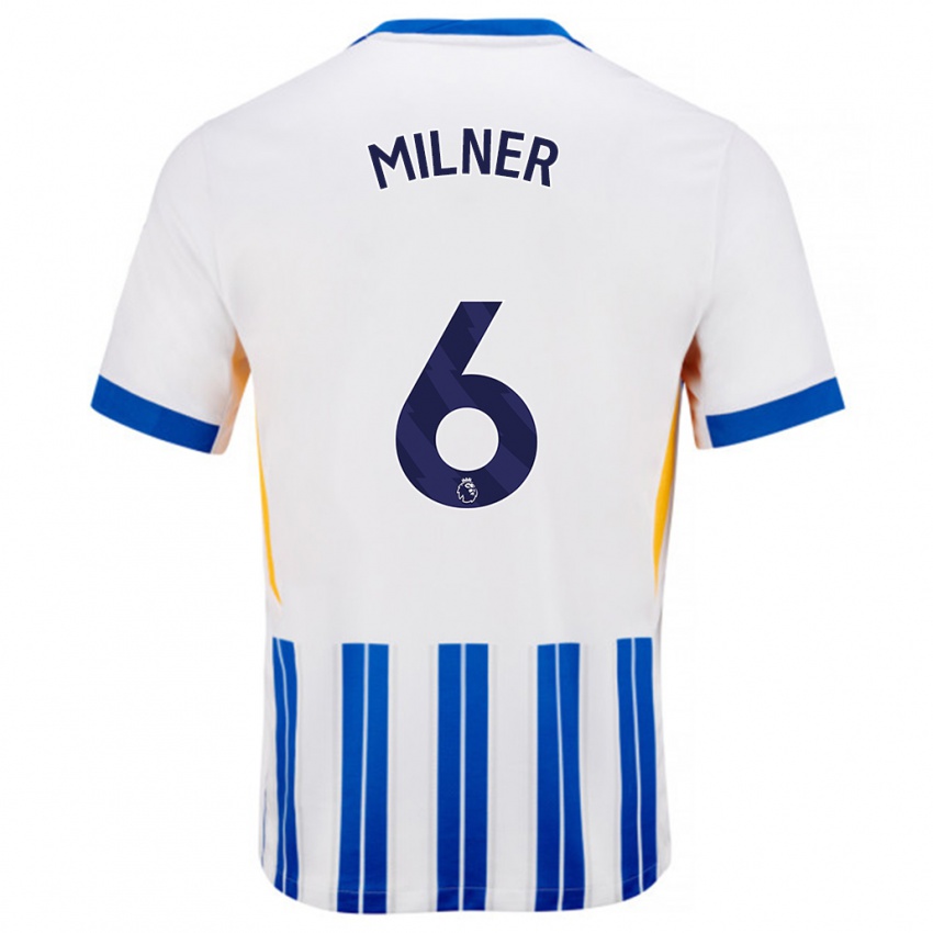 Niño Camiseta James Milner #6 Blanco Azul Rayas 1ª Equipación 2024/25 La Camisa Perú