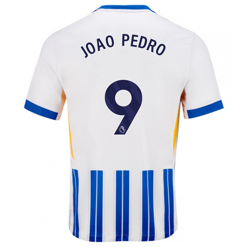 Niño Camiseta João Pedro #9 Blanco Azul Rayas 1ª Equipación 2024/25 La Camisa Perú