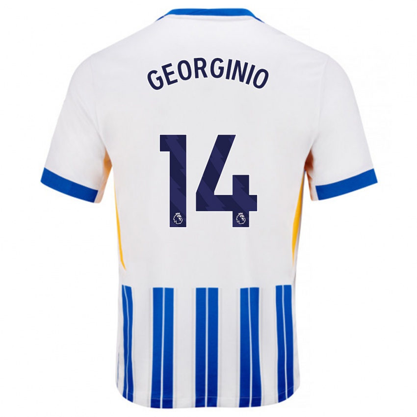 Niño Camiseta Georginio Rutter #14 Blanco Azul Rayas 1ª Equipación 2024/25 La Camisa Perú