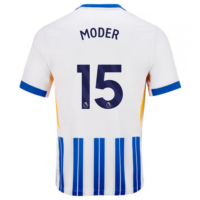 Niño Camiseta Jakub Moder #15 Blanco Azul Rayas 1ª Equipación 2024/25 La Camisa Perú