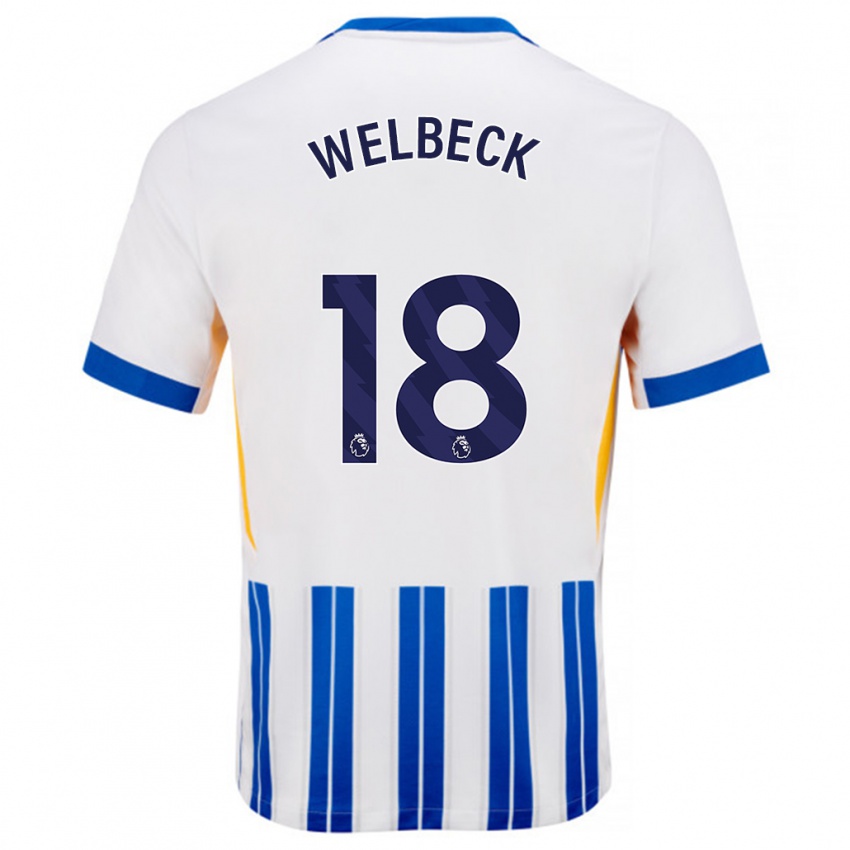 Niño Camiseta Danny Welbeck #18 Blanco Azul Rayas 1ª Equipación 2024/25 La Camisa Perú