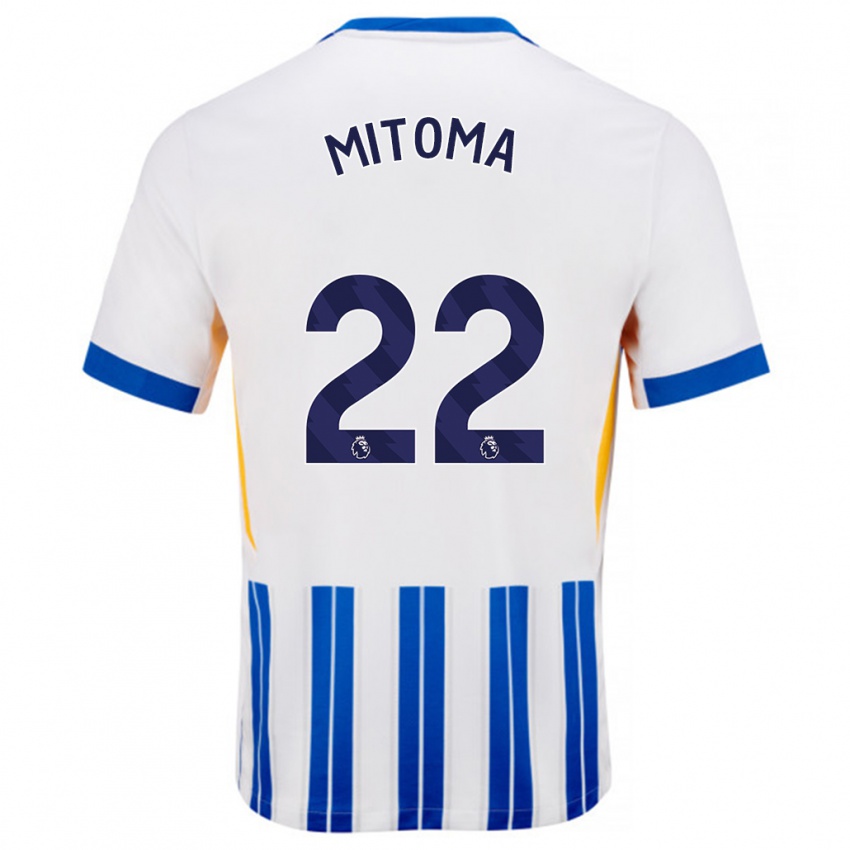 Niño Camiseta Kaoru Mitoma #22 Blanco Azul Rayas 1ª Equipación 2024/25 La Camisa Perú