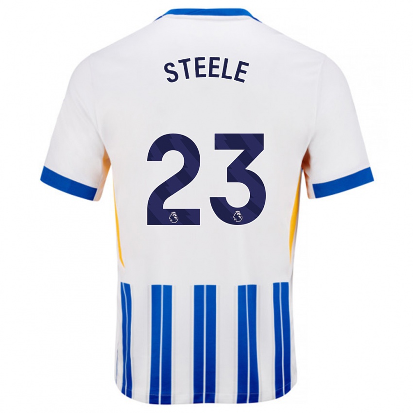 Niño Camiseta Jason Steele #23 Blanco Azul Rayas 1ª Equipación 2024/25 La Camisa Perú