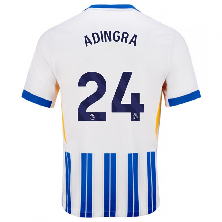 Niño Camiseta Simon Adingra #24 Blanco Azul Rayas 1ª Equipación 2024/25 La Camisa Perú