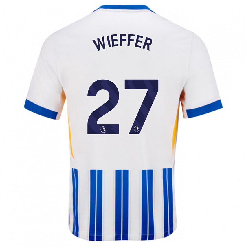 Niño Camiseta Mats Wieffer #27 Blanco Azul Rayas 1ª Equipación 2024/25 La Camisa Perú