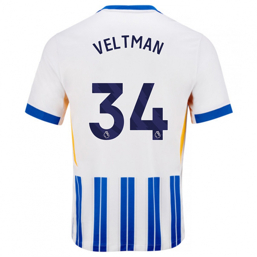 Niño Camiseta Joël Veltman #34 Blanco Azul Rayas 1ª Equipación 2024/25 La Camisa Perú