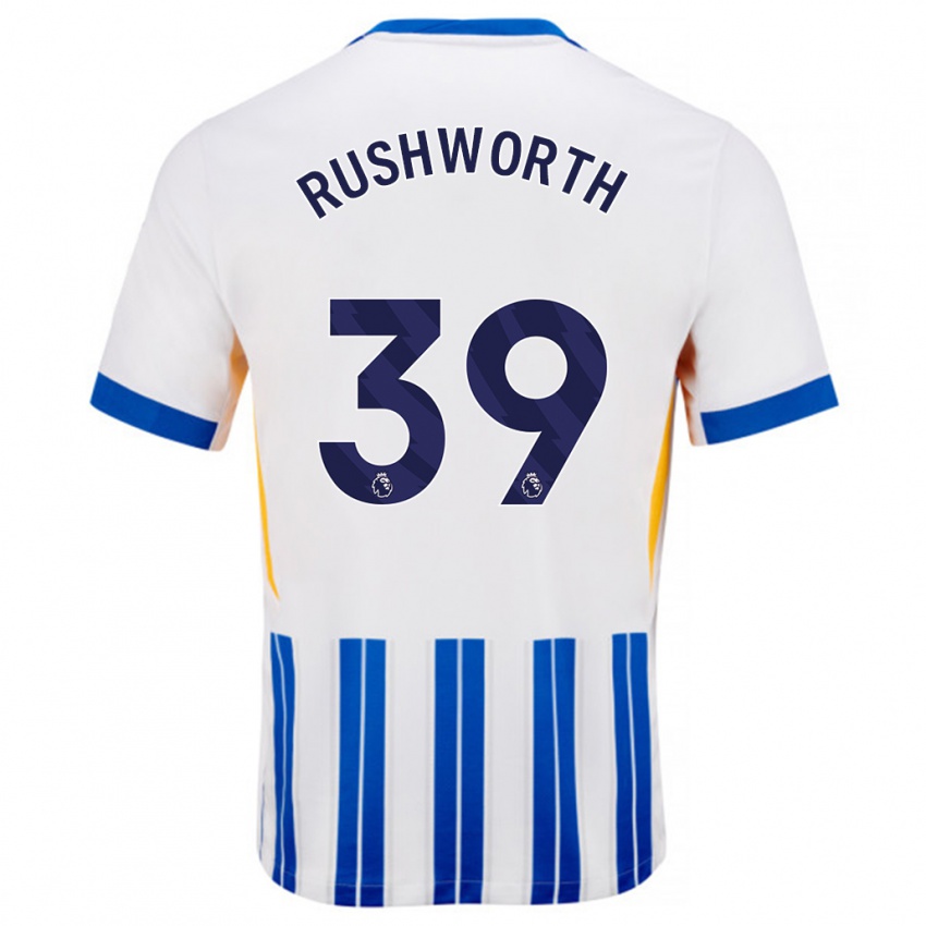 Niño Camiseta Carl Rushworth #39 Blanco Azul Rayas 1ª Equipación 2024/25 La Camisa Perú