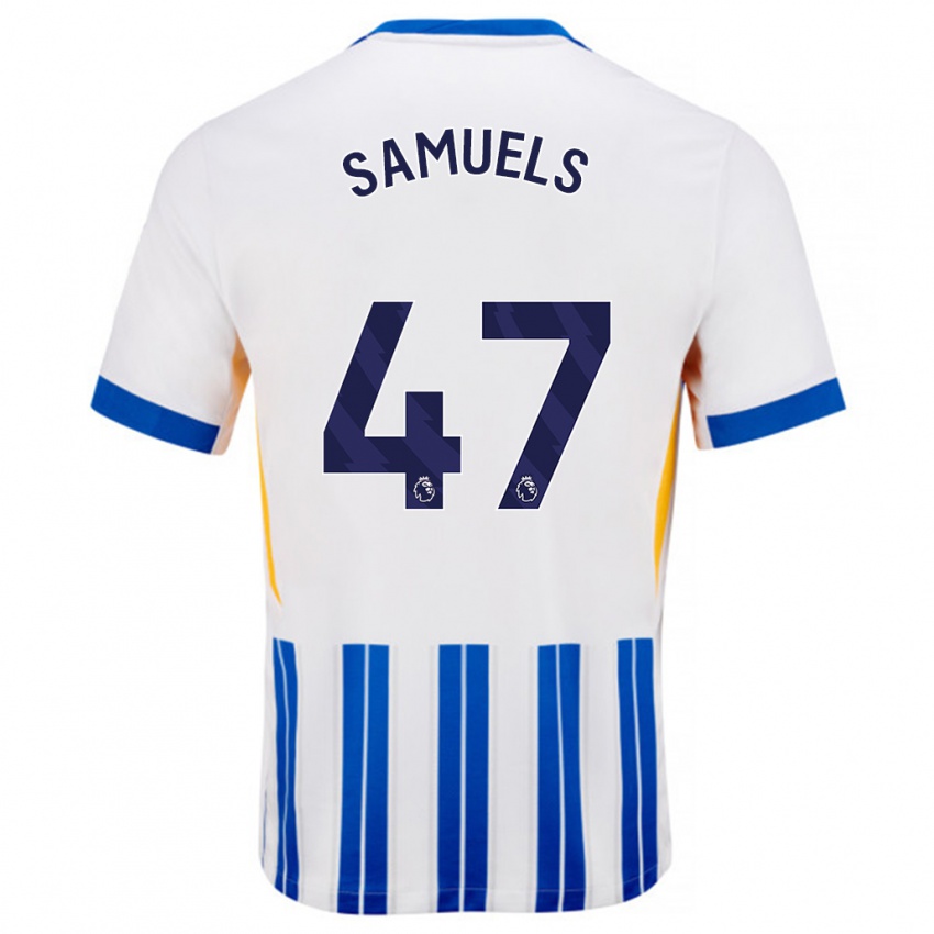 Niño Camiseta Imari Samuels #47 Blanco Azul Rayas 1ª Equipación 2024/25 La Camisa Perú