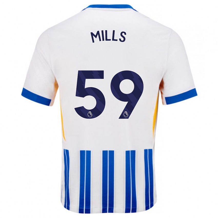 Niño Camiseta Harry Mills #59 Blanco Azul Rayas 1ª Equipación 2024/25 La Camisa Perú