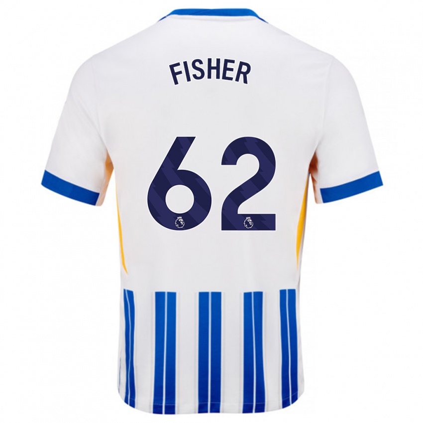 Niño Camiseta Hugo Fisher #62 Blanco Azul Rayas 1ª Equipación 2024/25 La Camisa Perú