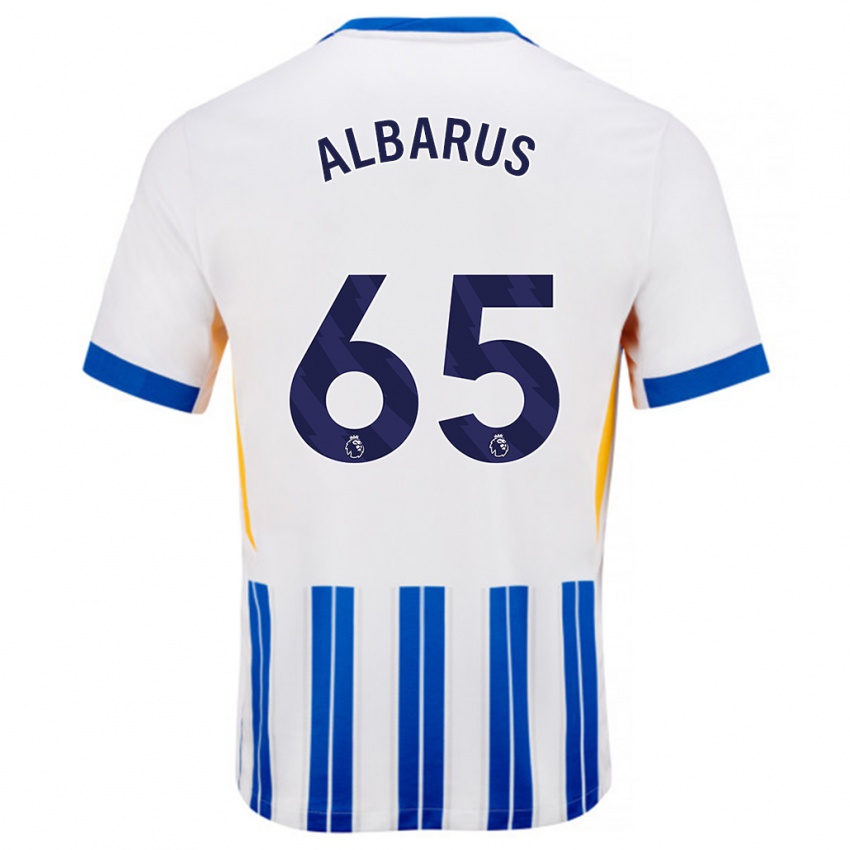 Niño Camiseta Zane Albarus #65 Blanco Azul Rayas 1ª Equipación 2024/25 La Camisa Perú