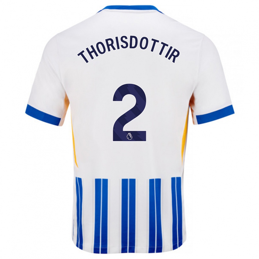 Niño Camiseta Maria Thorisdottir #2 Blanco Azul Rayas 1ª Equipación 2024/25 La Camisa Perú