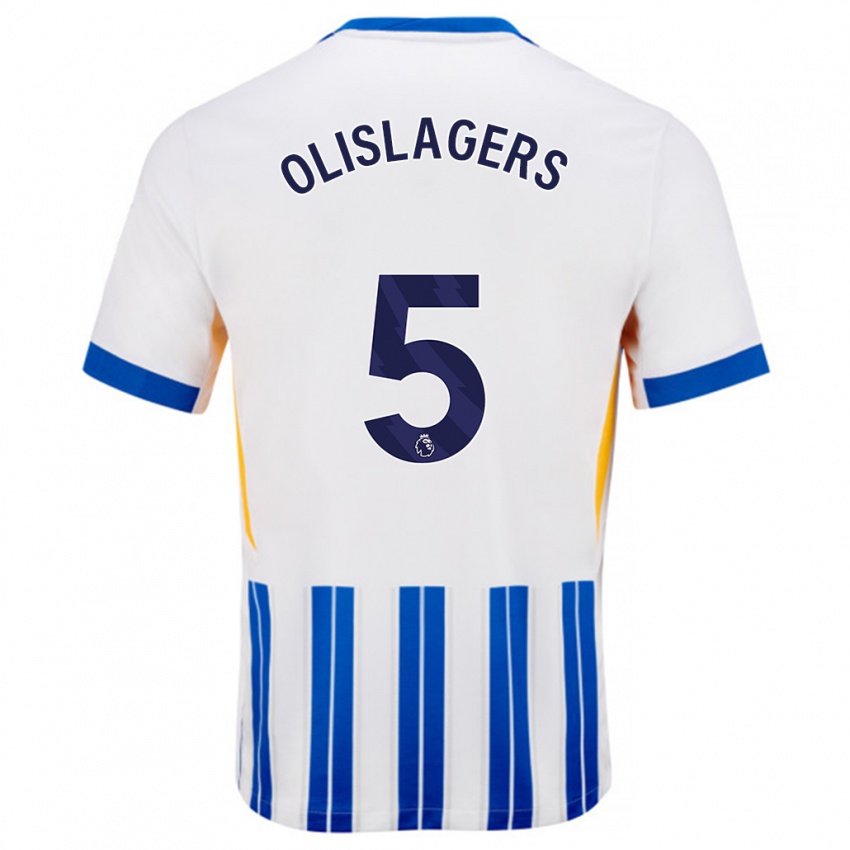 Niño Camiseta Marisa Olislagers #5 Blanco Azul Rayas 1ª Equipación 2024/25 La Camisa Perú