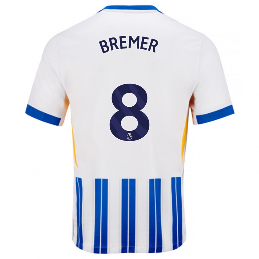 Niño Camiseta Pauline Bremer #8 Blanco Azul Rayas 1ª Equipación 2024/25 La Camisa Perú