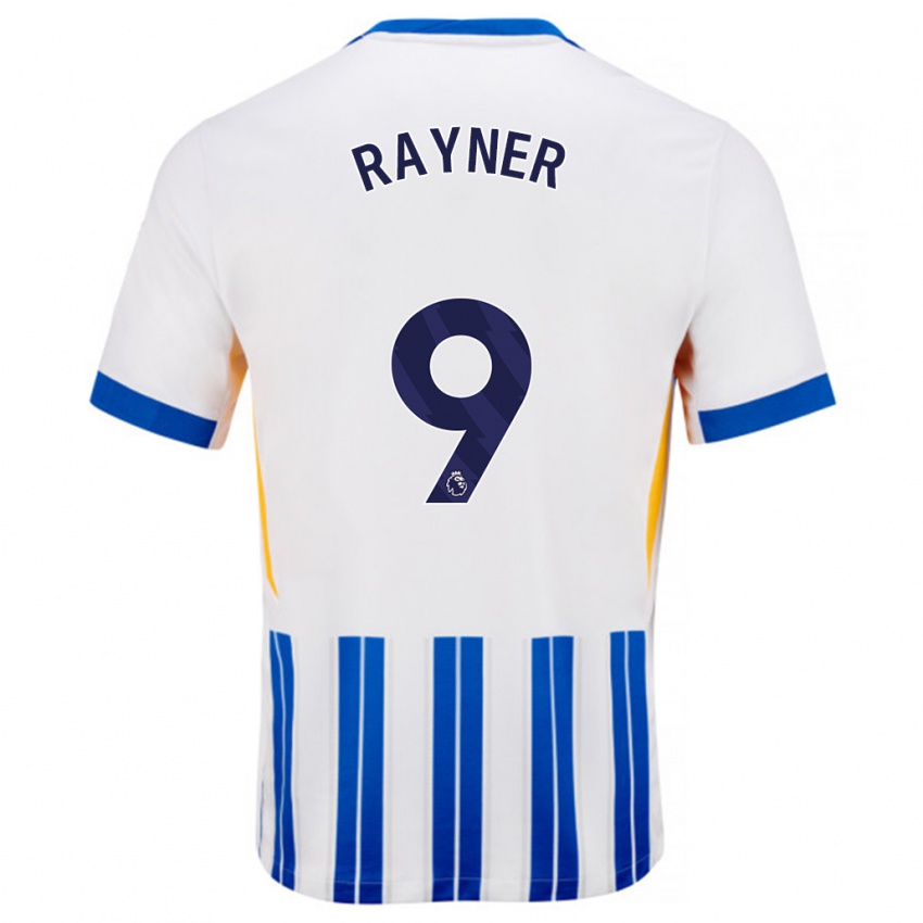 Niño Camiseta Rebecca Rayner #9 Blanco Azul Rayas 1ª Equipación 2024/25 La Camisa Perú