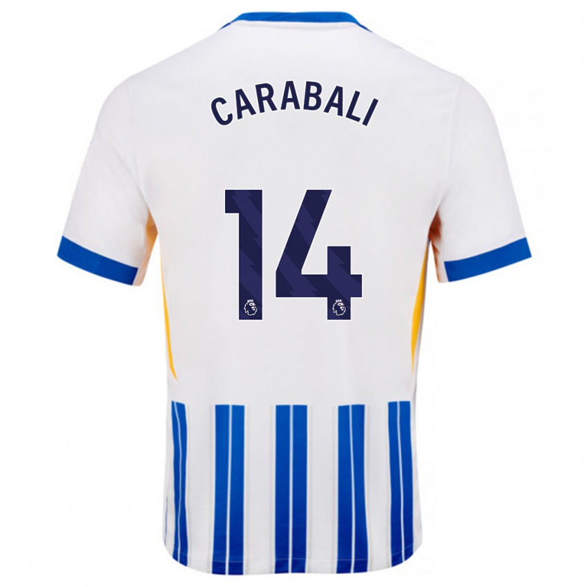 Niño Camiseta Jorelyn Andrea Carabalí Martínez #14 Blanco Azul Rayas 1ª Equipación 2024/25 La Camisa Perú