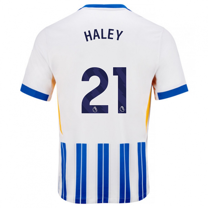 Niño Camiseta Madison Haley #21 Blanco Azul Rayas 1ª Equipación 2024/25 La Camisa Perú