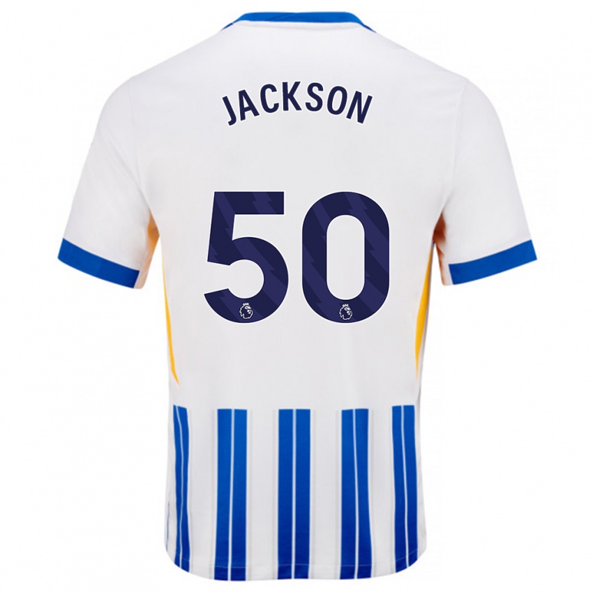 Niño Camiseta Ben Jackson #50 Blanco Azul Rayas 1ª Equipación 2024/25 La Camisa Perú