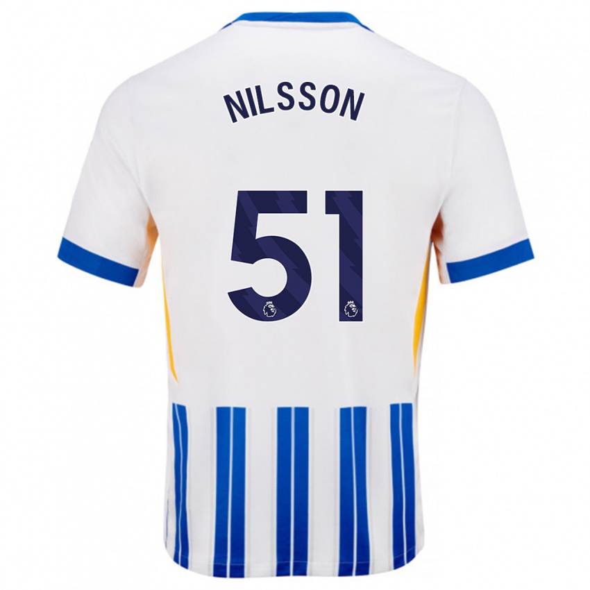 Niño Camiseta Casper Nilsson #51 Blanco Azul Rayas 1ª Equipación 2024/25 La Camisa Perú